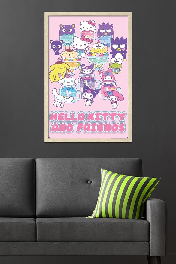 Trends International Hello Kitty and Friends: 24 Summer Fresh - Group Wall Poster, 34L x 22.4W, Blonde Framed Version