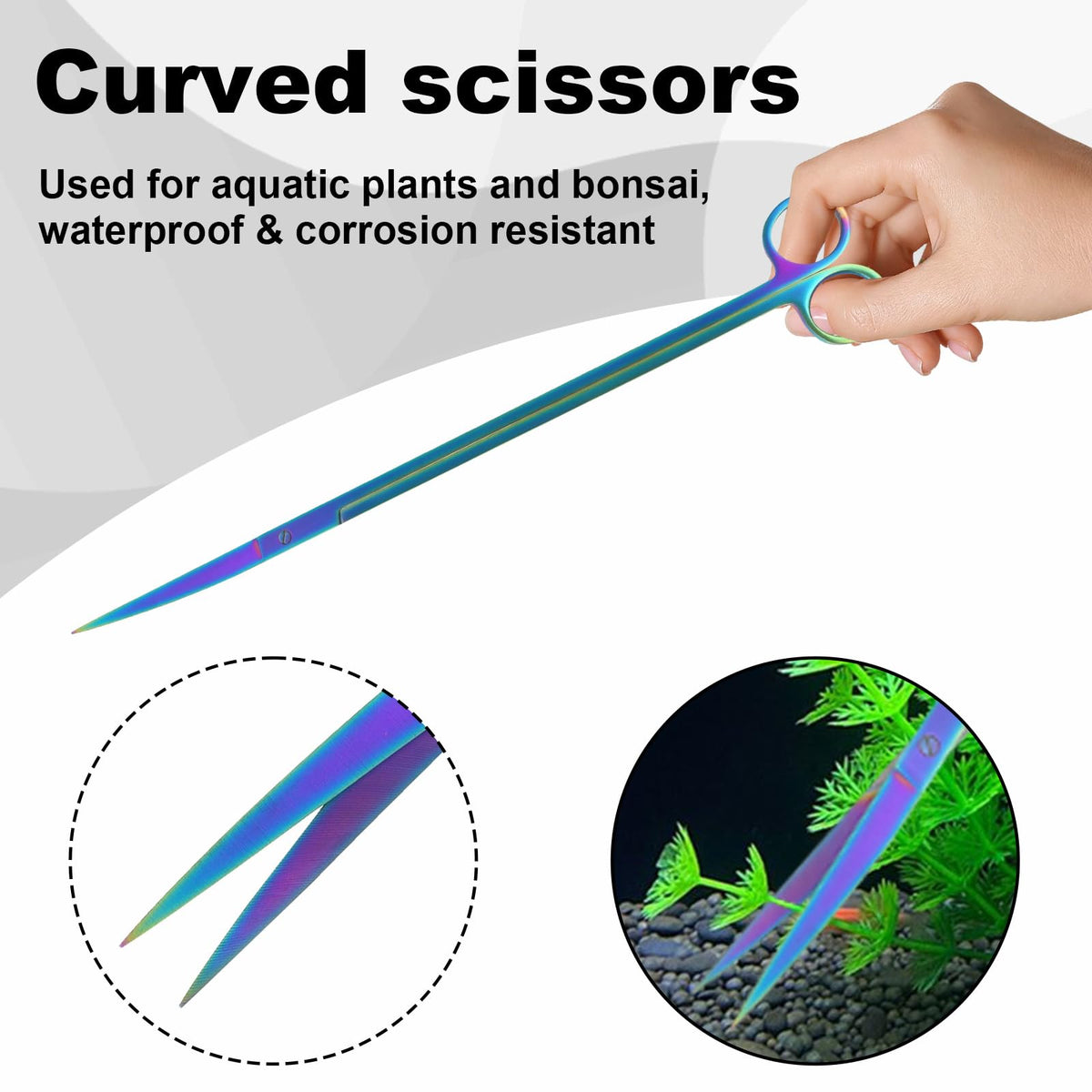 Funnytek 15Inch Extra Long Design Aquarium Aquascaping Tool Stainless Steel Aquascape Tool Kit 4 in 1 Anti-Rust Fish Tank Starter Kit with Long Tweezers Scissors Spatula for Aquarium Plants (Colorful)