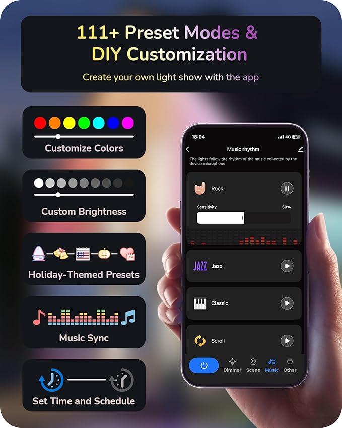 EDISHINE 200FT Cuttable Permanent Outdoor Christmas Lights PRO, 120 LED Smart RGB+IC+Warm White Eave Light, 111+ Scene Mode, App/Remote, IP67 Waterproof for House Year-Round Decor, Alexa Google Enable