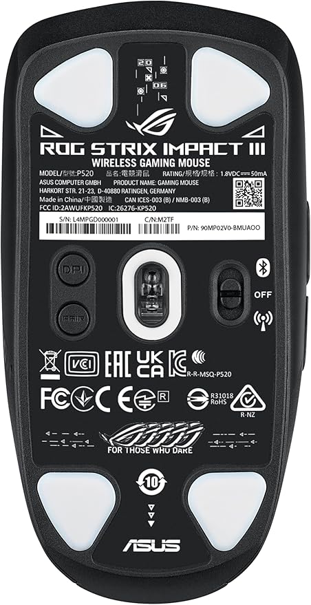 ASUS ROG Strix Impact III Wireless Gaming Mouse, 57 G Lightweight, 36K DPI Sensor, Bluetooth & 2,4GHz RF, ROG SpeedNova, Up to 618hrs Battery Life, Replaceable Switches, ROG Omni Receiver, Black