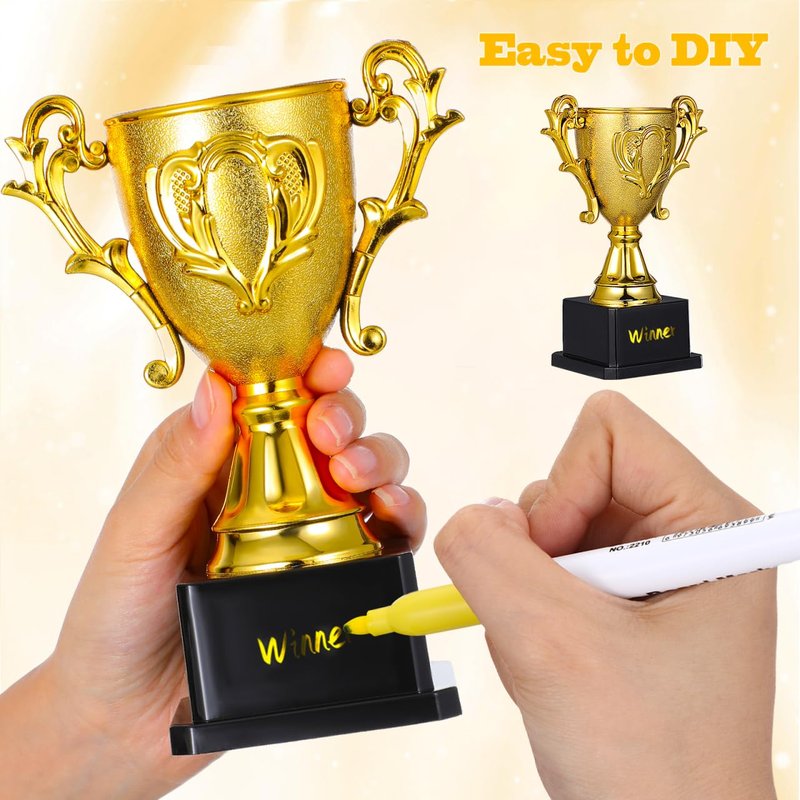 Garneck 3 Pack 7-Inch Golden Trophy Award Set: Small Plastic Trophy Cups with Base for Kids Sports School Events Game Nights and Celebrations Fun Trophies for Recognition Rewards Party Favor