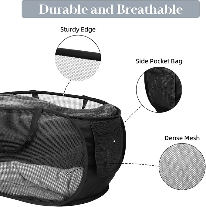 4 Pcs Durable Collapsible Laundry Baskets, Foldable Laundry Basket Large Opening, Pop Up Laundry Hamper with Pocket, Clothes Hamper with Handles for Laundry, Bathroom, Kids Room, Dorm or Trave
