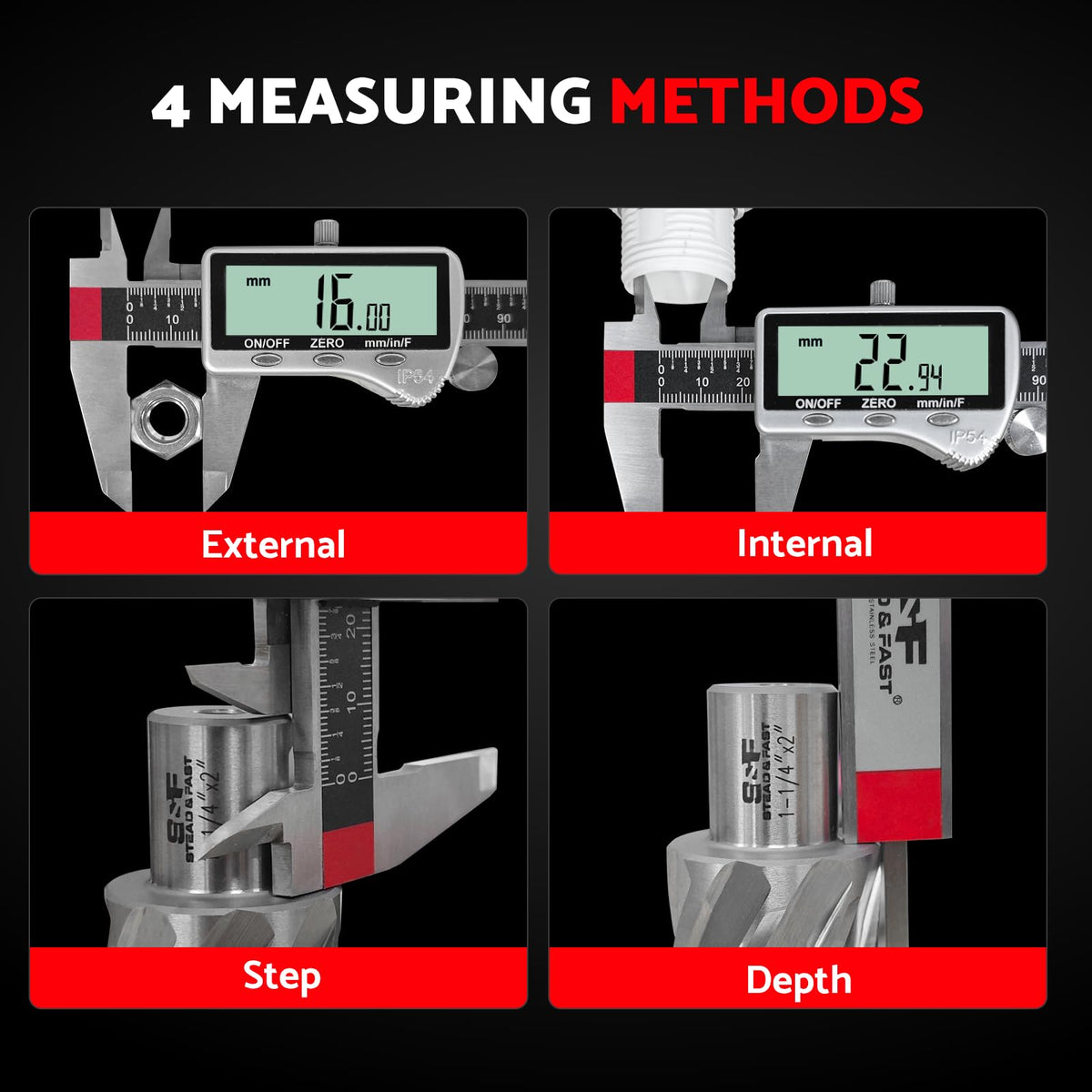 S&F STEAD & FAST Digital Caliper Measuring Tool 6 inch with Extra Large LCD Screen, Stainless Steel Micrometer Caliper Digital IP54, Measures Inch Mm Fraction for Workshop, 3D Printing