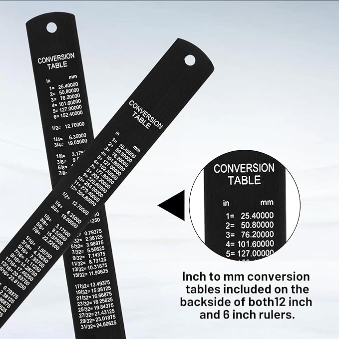 2 Pack Metal Ruler Set Dual Scale Metric Imperial Straight Edge Rule Edge-to-Edge Measuring Black Ruler with Centimeters Millimeters Inches for Home Office Drafting Geometry Crafting Drawing
