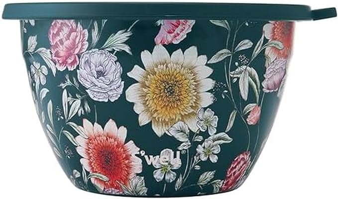 S'well Stainless Steel Salad Bowl Kit 64oz, Midnight Botanical, Comes with 2oz Mini Canister and Removable Tray for Organization, Leakproof, Easy to Clean, Dishwasher Safe