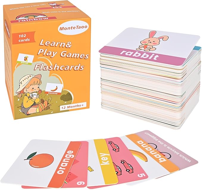 102 Toddler Flash Cards, Baby Flash Cards for Toddlers 1-3, Learning Alphabet, Numbers, Animals, Colors, Foods, First Words&Transportation, Educational Toddler Learning Flashcards