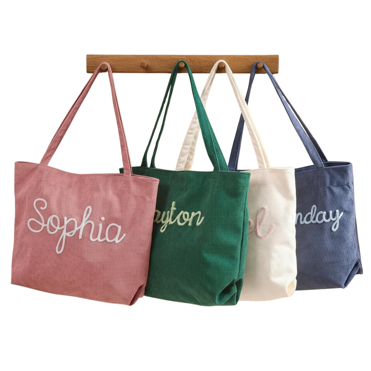 HASAWIN Personalized Embroidered Corduroy Tote Bag - Bridesmaid Gift, Custom Name Tote Bag, Everyday Essential & Weekender, Christmas Gift for Her