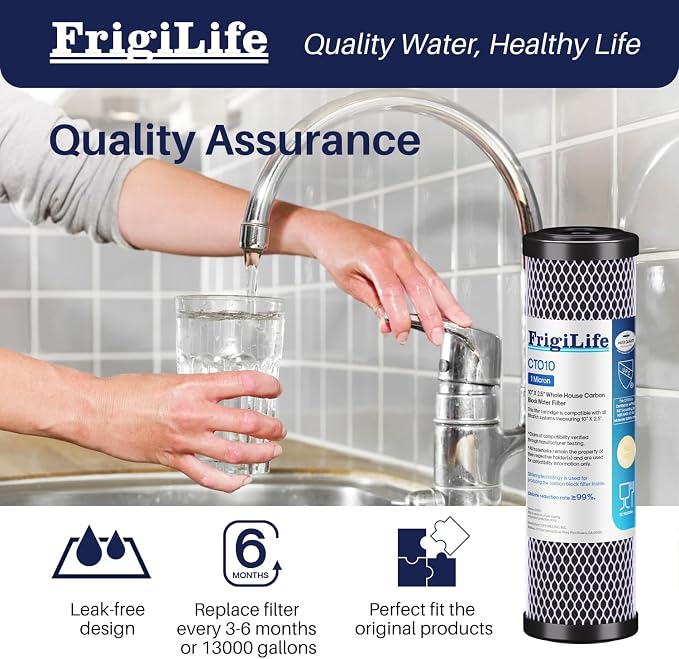 1 Micron 10" x 2.5" Whole House CTO Carbon Sedimen Water Filter Compatible