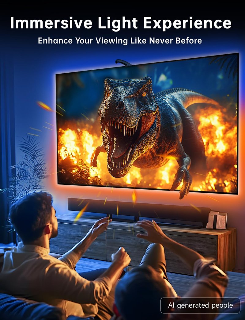 FFJ TV LED Backlight with Sensor, 14.7ft Cuttable RGB Lights that Change with TV for 55-65 Inch Screen and PC Monitor, Smart App Control, Game & Music Sync Color Changing Light