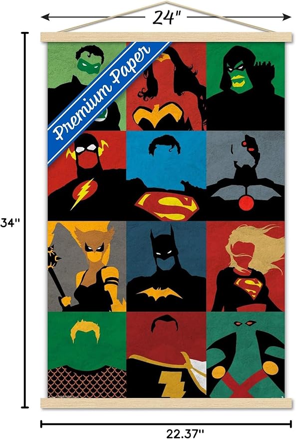 Trends International DC Comics - Justice League - Minimalist Wall Poster, 22.375" x 34", Premium Print and Beechwood Hanger Bundle