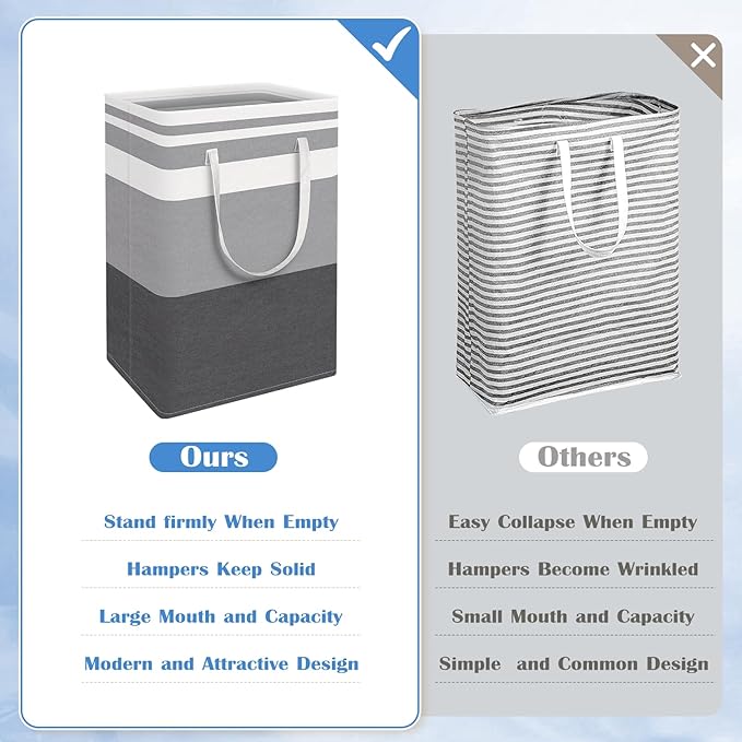 BlissTotes 3-Pack Laundry Basket, Freestanding＆Waterproof Laundry Hamper, Collapsible Tall Clothes Hamper with Easy Carry Handles for Clothes, Towels in the Family and Dorm,Gradient Grey,75L