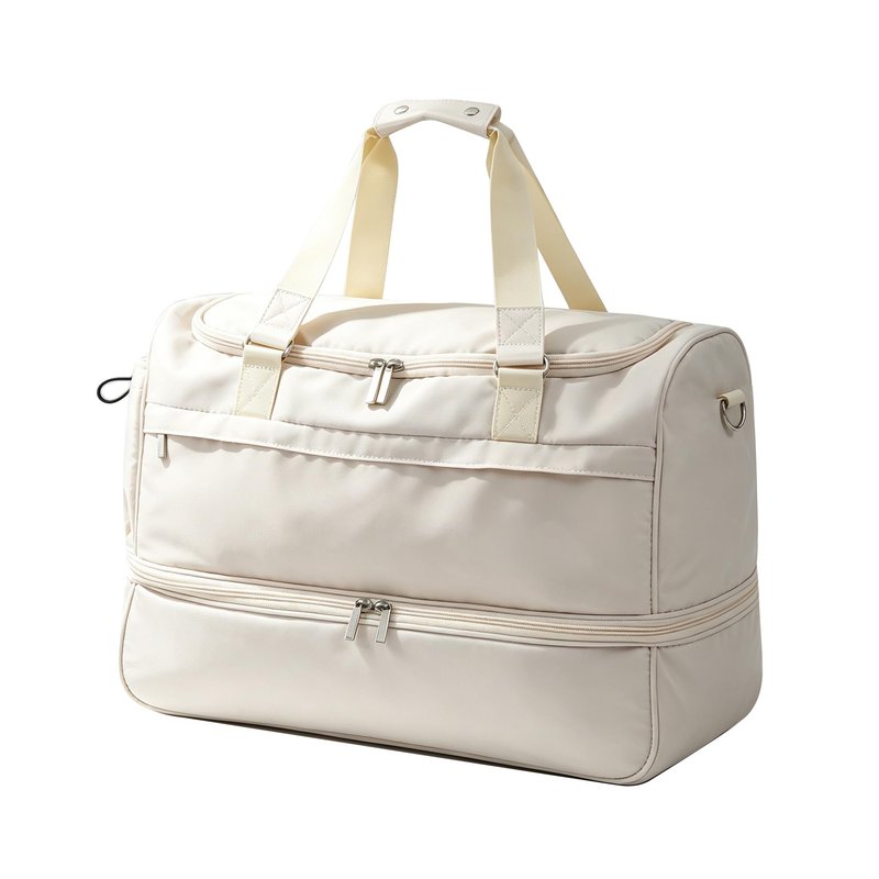 Carry On Travel Duffel Bag for Women & Men,Overnight Weekender Bag with Shoe Compartment,Trolley Sleeve and Adjustable Shoulder Strap,Business & Weekend Travel,Gym,Sports,Yoga & Dance(Ivory)