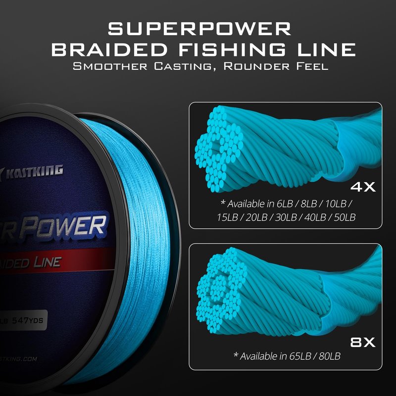 KastKing Superpower Braided Fishing Line, Sky Blue, 65 LB, 150 Yds