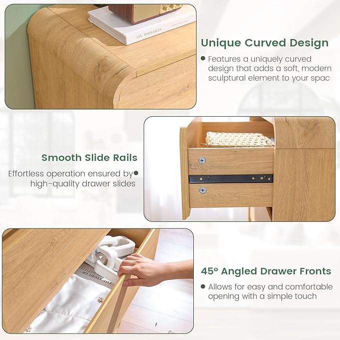 5 Drawer Dresser, Modern Dresser with Storage, Chest Drawers with Wood Grain Texture, Drawers Organizer for Bedroom, Living Room, Hallway, Natural.