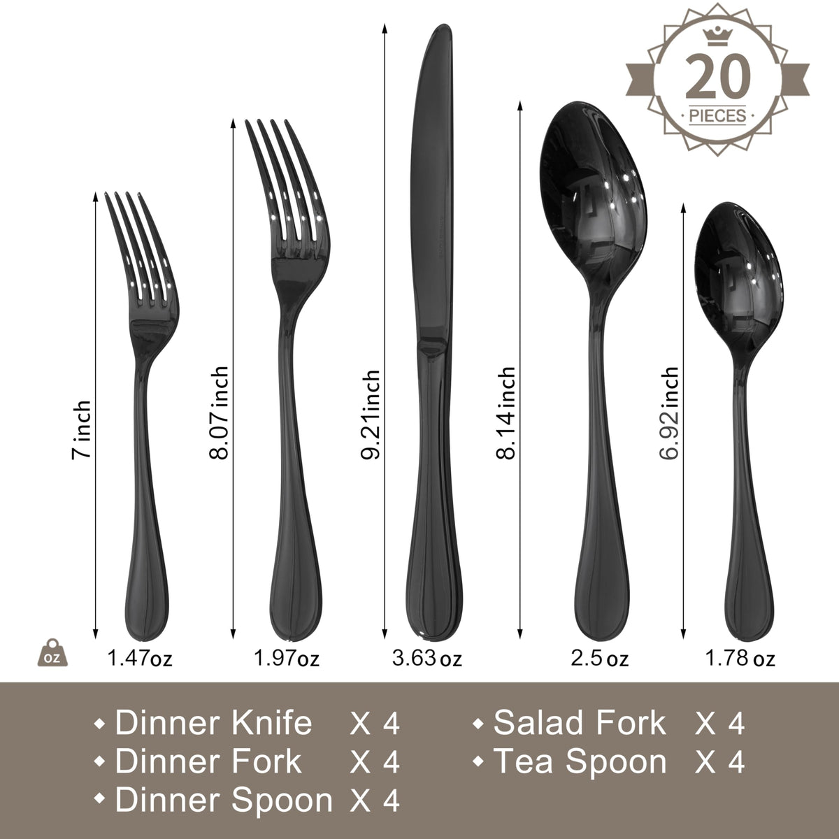 48 Piece Silverware Set for 8 with Steak Knives, 18/10 Stainless Steel