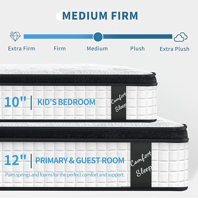 12 Inch Memory Foam Mattress,Queen Size Plush Hybrid Mattress,7-Zone Memory Foam & Pocket Spring,Edge Support & Motion Isolating,Pressure Relief, Certified Foams Fabric,Bed in a Box,Echelon Dream