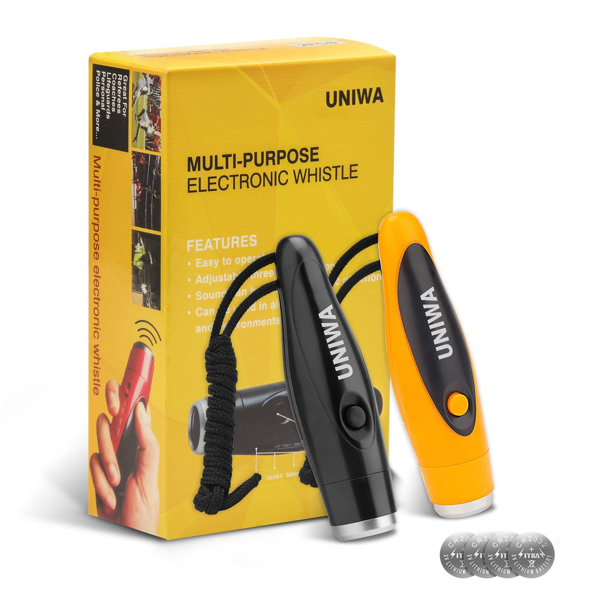 UNIWA Electronic Whistles, 2 Pack Handheld 3 Tone High Volume
