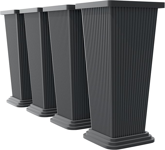 Set of 4 24" Tall Plastic Planters with Trays, Large Tapered Plant Pots for Indoor Outdoor Use, Modern Decorative Planters for Porch, Patio, Garden, and Backyard