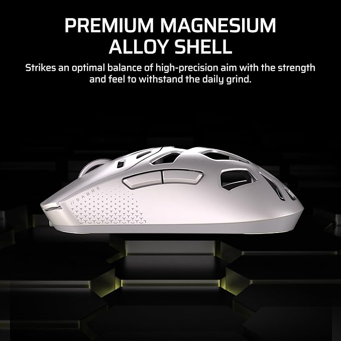 Corsair Sabre v2 PRO Wireless MG FPS Gaming Mouse – 33,000 DPI Marksman S Sensor, 8,000Hz Hyper-Polling, Durable Magnesium, Lightweight, Up to 120hr Battery – White