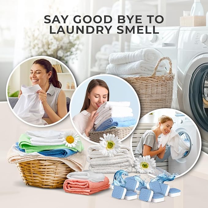 Washing Machine Cleaner Tablets – Deep Clean Washer Descale, Laundry Tub Cleaning Solution, Smell Fresh, Eliminates Buildup & Dirt, For Front & Top Load Washers, Easy-to-Use Tablets, 24 Pack
