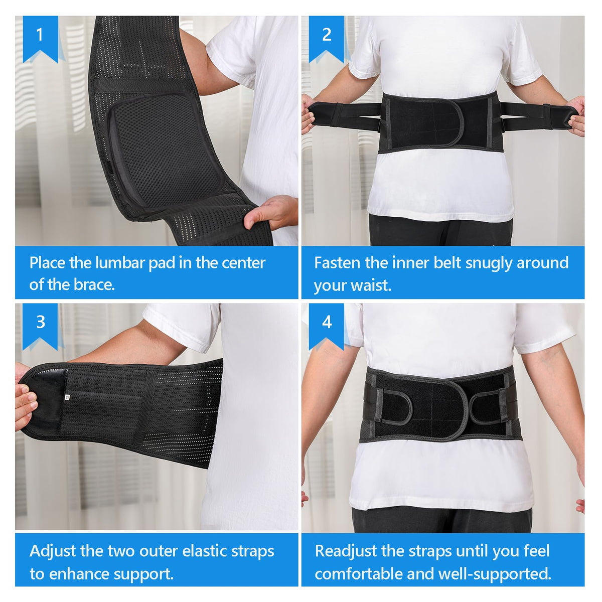 Solmyr Back Brace for Lower Back Pain – Adjustable Lumbar Support Belt with Removable Pad, 5 Reinforced Stays, Breathable Support for Sciatica, Herniated Disc, Scoliosis – Men & Women - L/XL