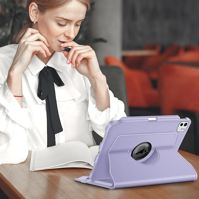 Fintie Rotating Case for iPad Pro 11-inch (M5) 2025 / (M4) 2024 - [Built-in Pencil Holder] 360 Degree Swiveling Smart Stand Protective Cover, Auto Sleep/Wake, Lilac Purple