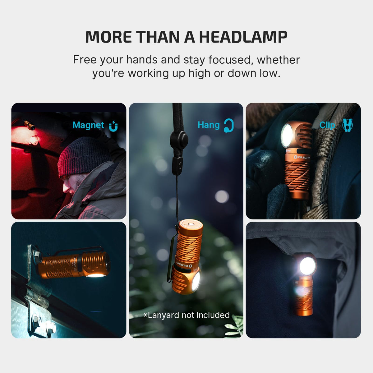 OLIGHT Perun 3 Mini Headlamp 1250 Lumens LED Head Flashlight,Rechargeable Headlight with Red Light Option,Perfect for Working, Hiking, Camping and Climbing (Cool White 5700K~6700K, Orange)