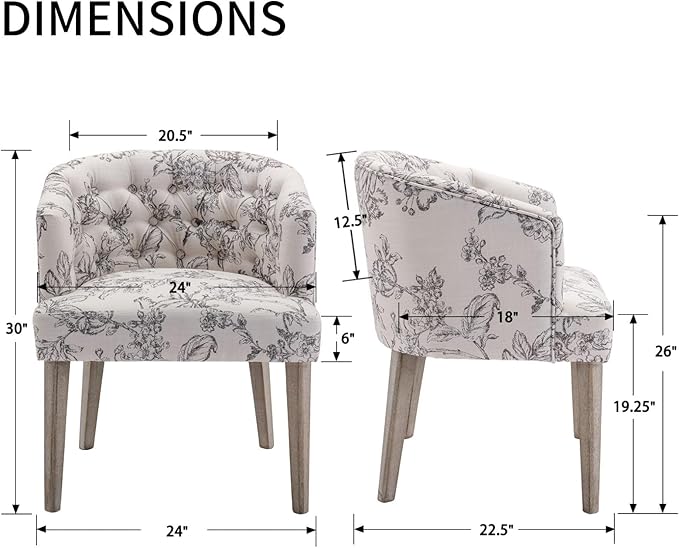 DUOMAY Modern Tufted Dining Chairs Set of 2, Linen Upholstered Side Chair, Comfy Accent Barrel Chair with Wood Legs for Home Kitchen Dining Room Living Room Restaurant, Beige Flower Pattern