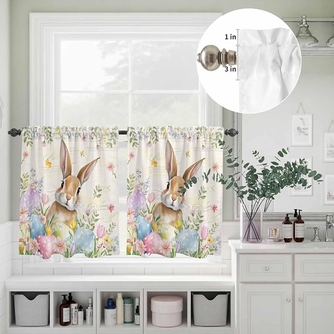 Kitchen Curtains Tiers and Valance Set of 3, Easter Light Filtering Window