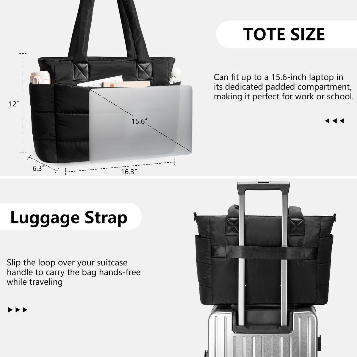 Puffer Tote Bag for Women Quilted Nurse Bag Lightweight Work Bag for Teacher Travel Handbag with Multiple Pockets