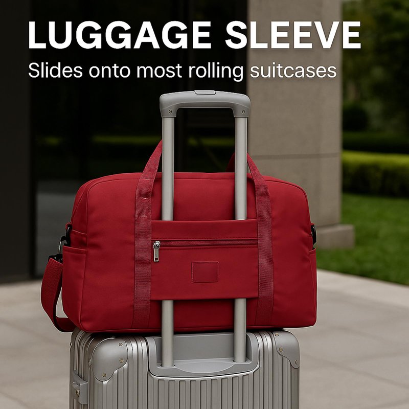 PPDVUUT Folding Duffle Bag for Travel – Large Capacity Waterproof Oxford Cloth Weekender Carry On Tote with Crossbody strap, Lightweight Foldable Gym and Overnight Bag (1, Red, Large)