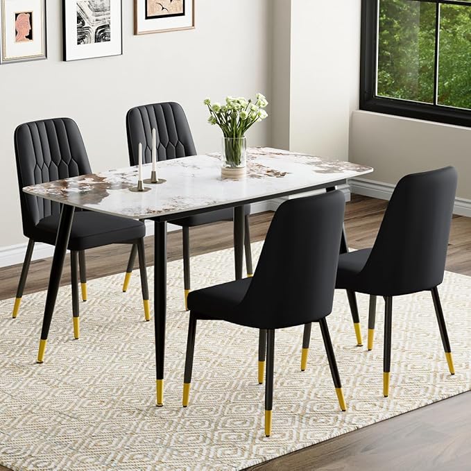 Small Dining Table Set for 4，50'' Sintered Stone Table with 4 Chair Dining Table Set，Easy to Assemble，Suitable for Small Spaces