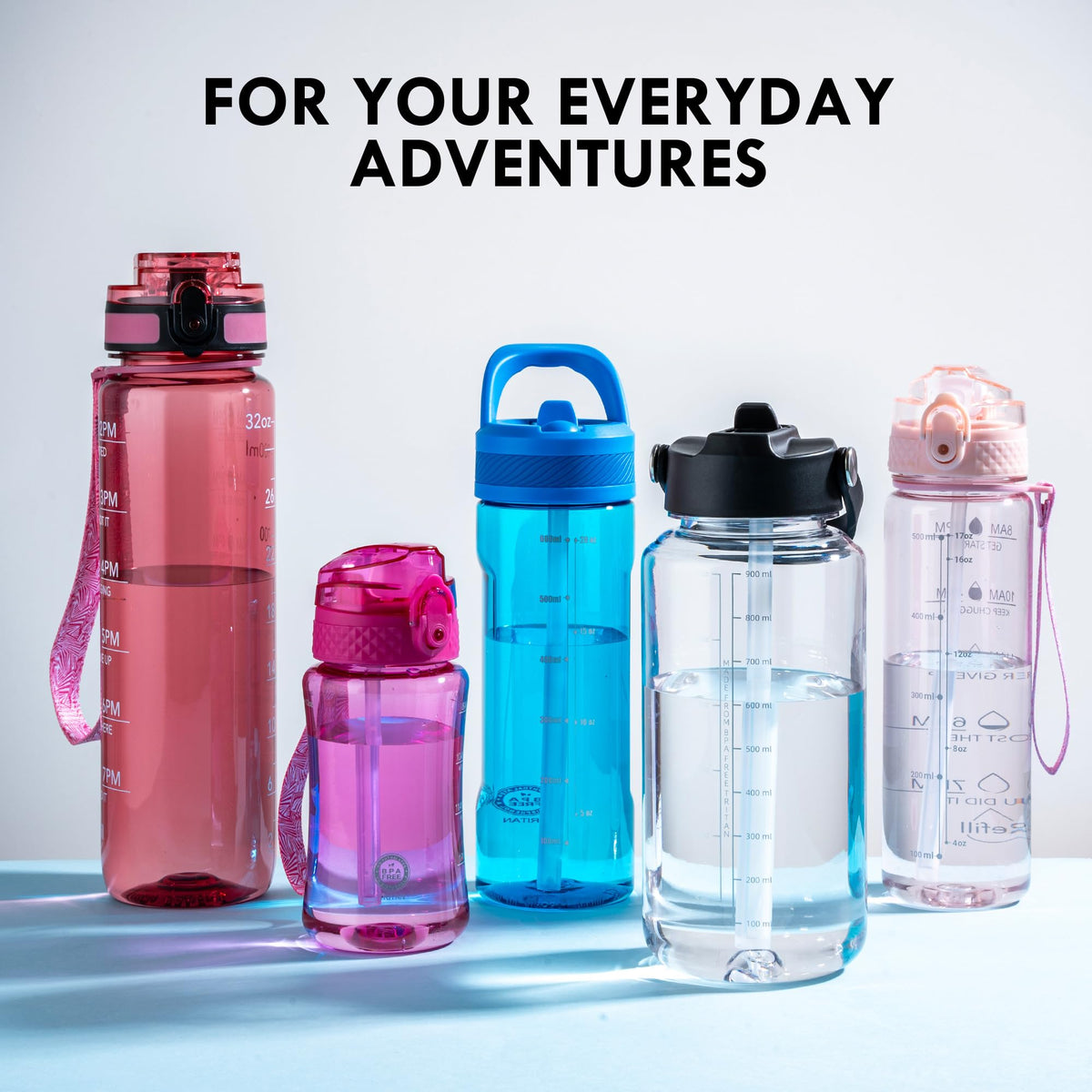 OLDLEY 32oz Water Bottle with Straw, Leakproof Tritan Clear Bottle with Marked Bottle and Carry Handle, BPA-Free Wide Mouth Reusable Sports Bottle for Gym,Hiking, Camping,Travel, Workout,Black