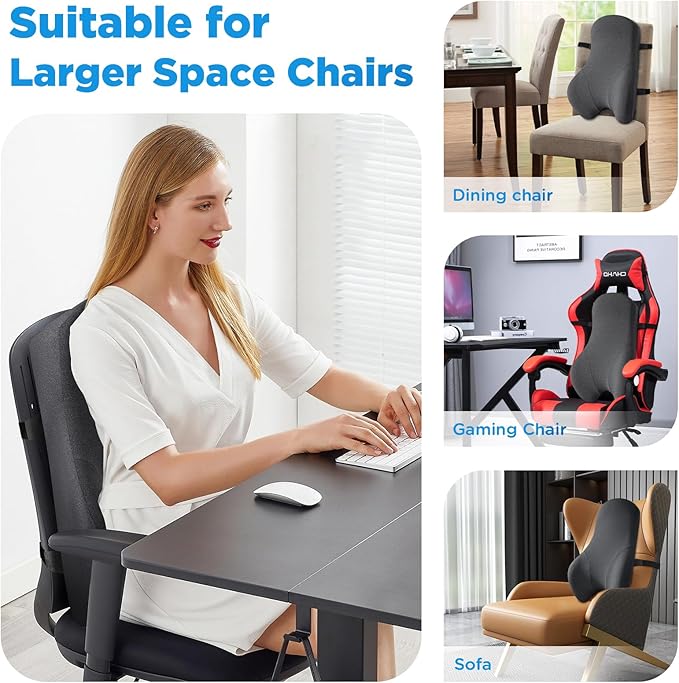 Teemour High Back Support Pillow for Office Chair, Fully Support Back Cushion - Memory Foam Lumbar Support Pillow for Offfice Chair, Desk, Gaming Chair, Promotes Posture Pain Relief Adjustable Straps
