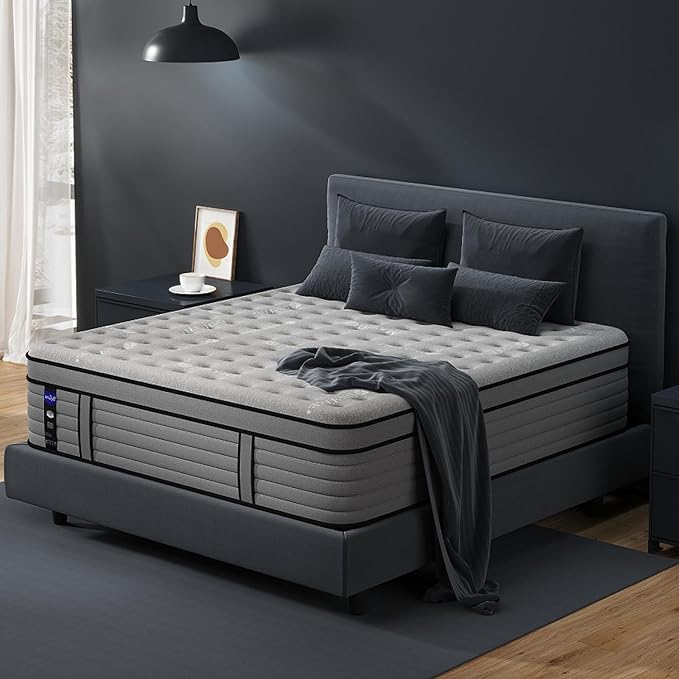 DIFAME 16 Inch Queen Size Mattress, Firm Hybrid Mattress Queen in a Box With Gel Memory Foam, Individually Pocket Spring, Breathable & Cooling Fabric, Pressure & Back Pain Relief, Upgrade Edge Support