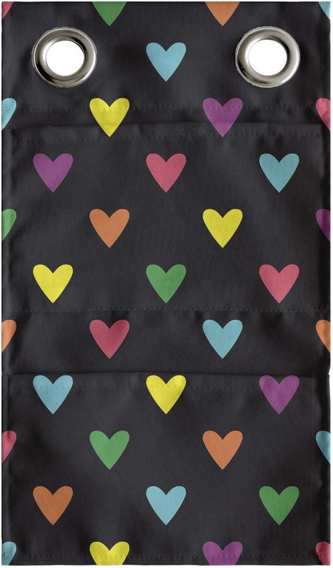 Ambesonne Romantic Hanging Pocket Organizer, Repeating Pattern of Love Themed Design Colorful Funny Mini Hearts, Printed Polyester Storage Bag with Pockets, 9" x 16", Dark Grey and Multicolor