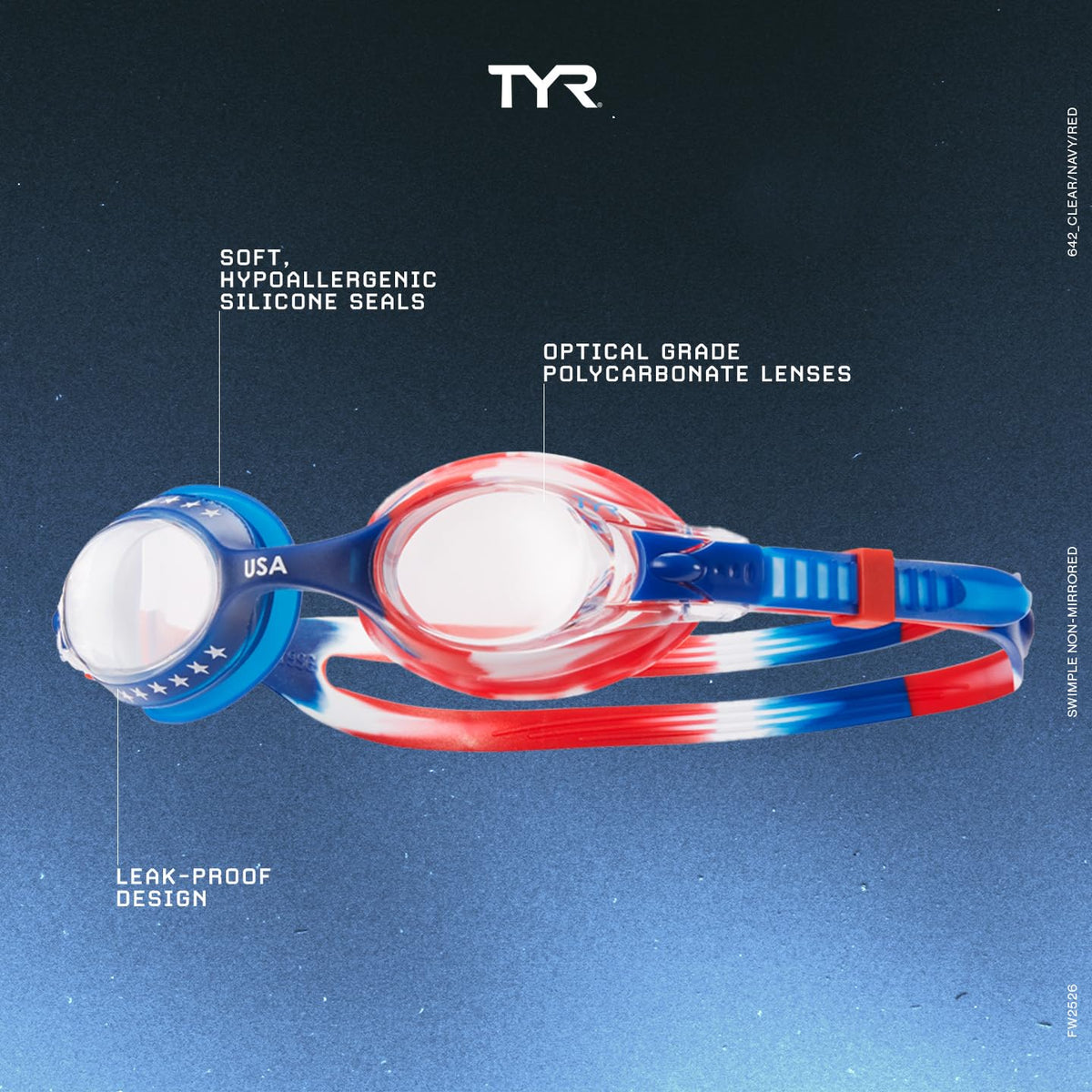 TYR Kids' Swimple Goggles - Colorful Swim Goggles for Beginners, Red/Navy