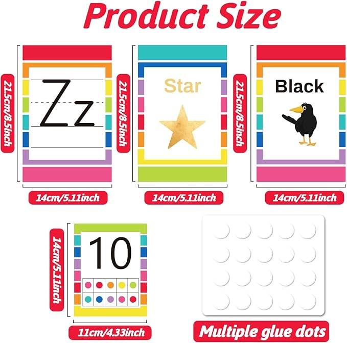 67 PCS Classroom Alphabet Number Educational Poster Cards with Weather Shape Color Learning Cards Decorations, Colorful Rainbow Bulletin Board Letter, School Home Wall Decor for Teacher