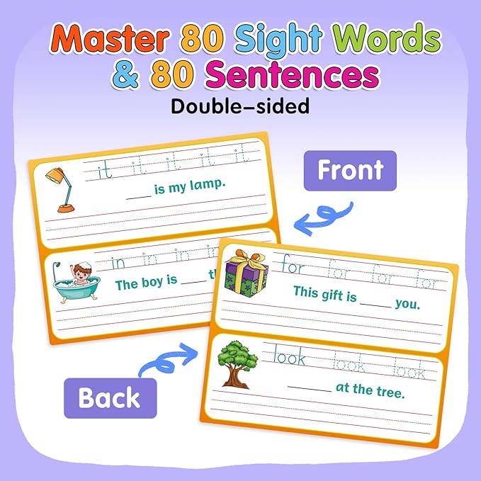 Sight Words Flash Cards Sentence Building for Kids, Handwriting Practice Writing Tracing Phonics Flash Cards,Preschool Kindergarten 1st Grade Learning Activities Homeschool Speech Therapy