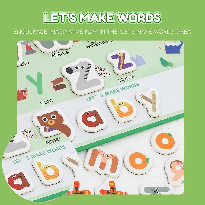breazo Magnetic Alphabet Letters Book Set with 79 PCS, Animal ABC Magnets for Kids Learning, Uppercase & Lowercase Montessori Toys for Preschool, Homeschool & Classroom Educational Supplies