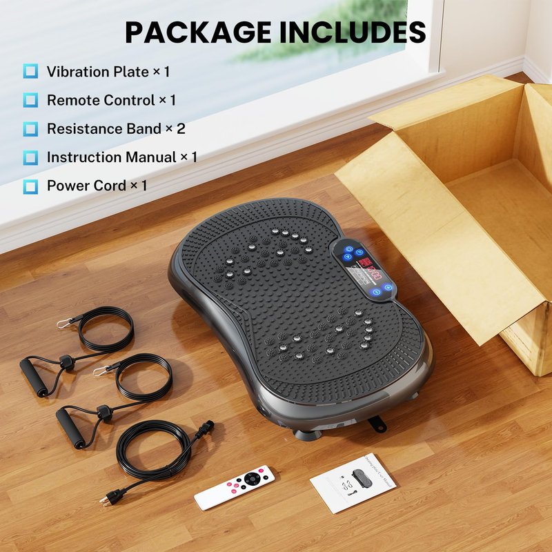 Vibration Plate Exercise Machine, Lymphatic Drainage Machine for Weight Loss, 100-Speed Platform with Remote & Bands, Quiet Full Body Vibrating Plate 500 Lbs Capacity Fitness Platform(Black)