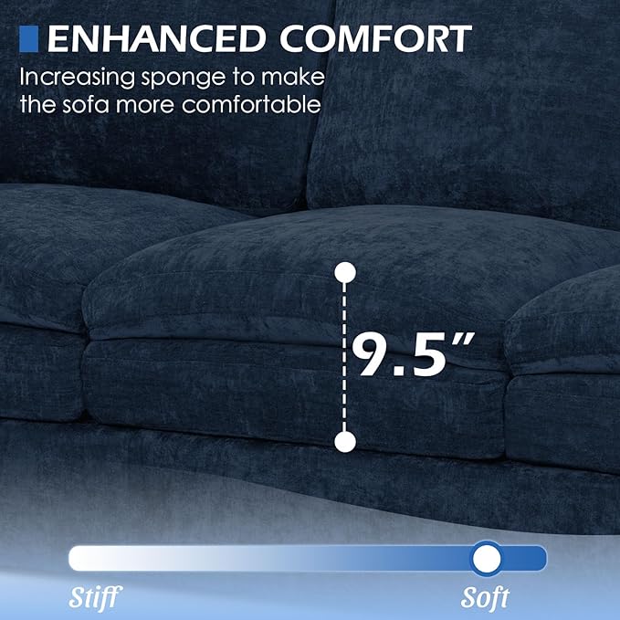 3 Pieces Chenille Sofa Set w/Arm Pillows, Upholstered 2 Pieces Loveseat & 3 Seater Sofa w/Comfortable Back Cushions, Modern 2-Seat & 3-Seat w/High-Density Foam for Living Room, Blue