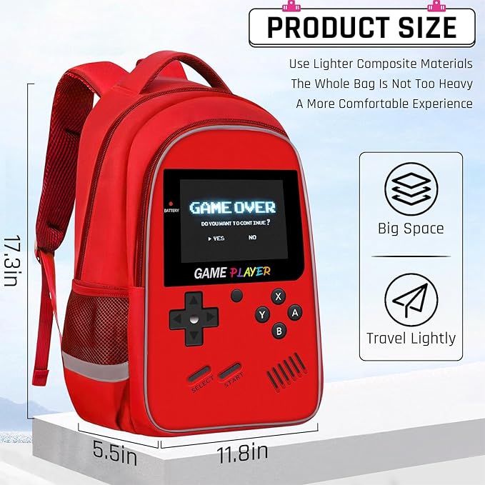 Backpack for School Boys,Gamer Boys Backpack for Elementary Middle School,Student Bookbag for Ages 6-18 Kids Children Teens,17″ Video Game Bookbag Travel Back Pack