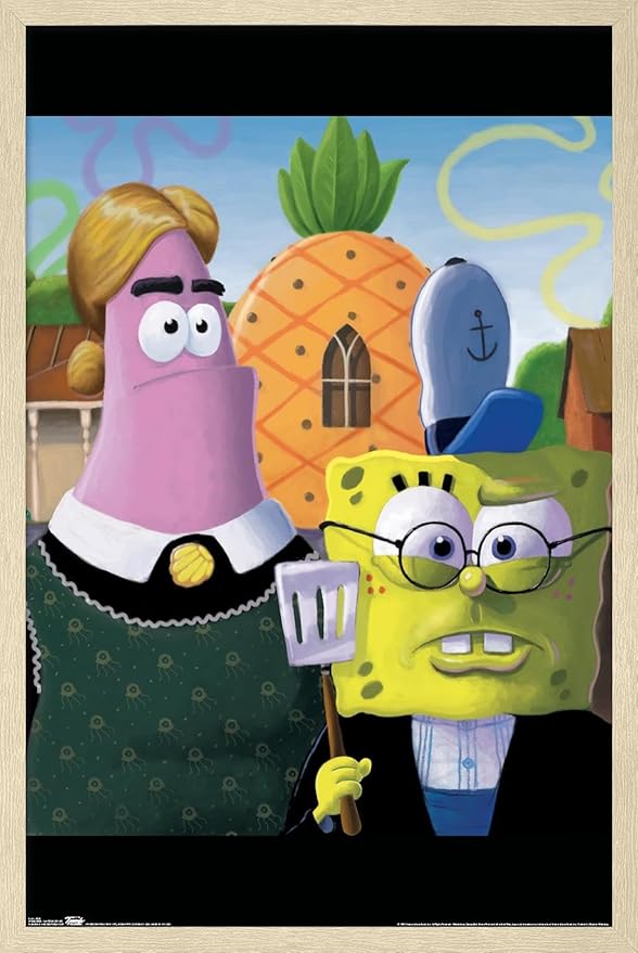 Trends International Nickelodeon Spongebob Squarepants - American Gothic Wall Poster, 22.4L x 14.7W, Blonde Framed Version