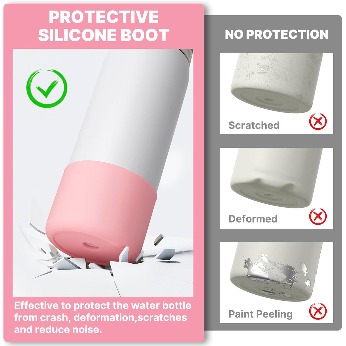 Diumepo Silicone Water Bottle Boot for Owala 40 oz, Anti-Slip Protective Sleeve for Owala Twist & FreeSip & Flip Stainless Steel Water Bottle, Boot Bottom Base (Pink)