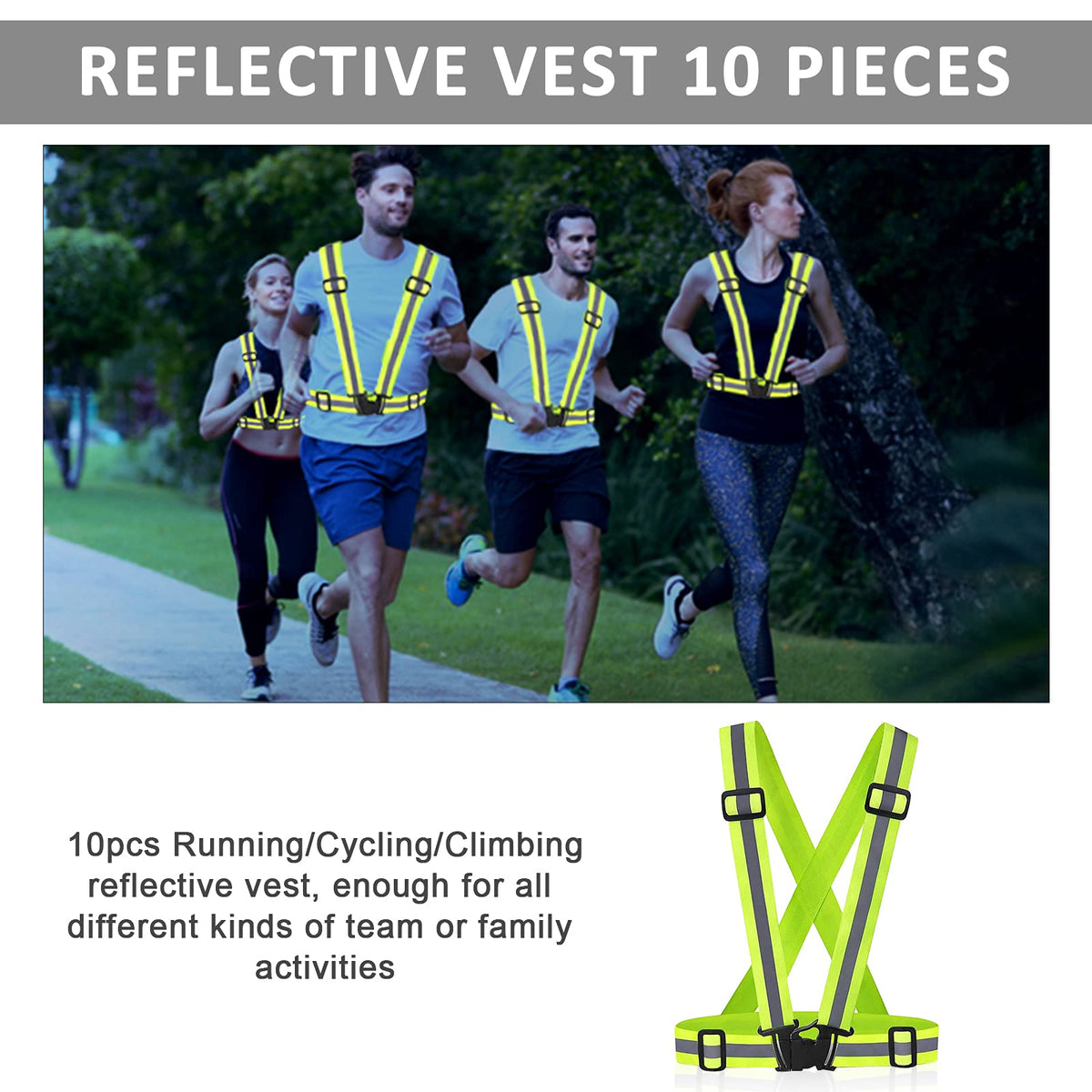 Miushion Reflective Vest - 10 Pack Running Vest Reflector for Night Running, Biking, Walking, Reflective Running Vest with Safety Straps, High Visibility Reflector (Green)