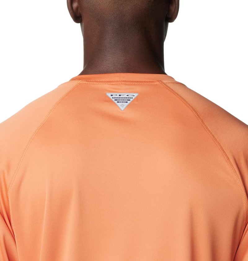 Columbia Men's Terminal Tackle Long Sleeve Fishing Shirt, Dusty Orange/New Mint Logo, Medium
