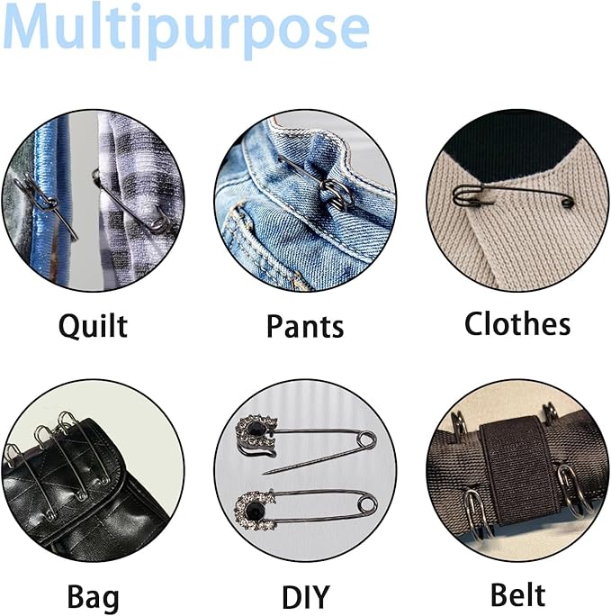 15Pcs Large Safety Pins, 3‘’ Heavy Duty Steel Safety Pins for Clothes, Ideal for Leather, Canvas, and Wool, Sharp Tip for Secure Hold, Perfect for Clothing, Diapers, Blankets, and More, Black