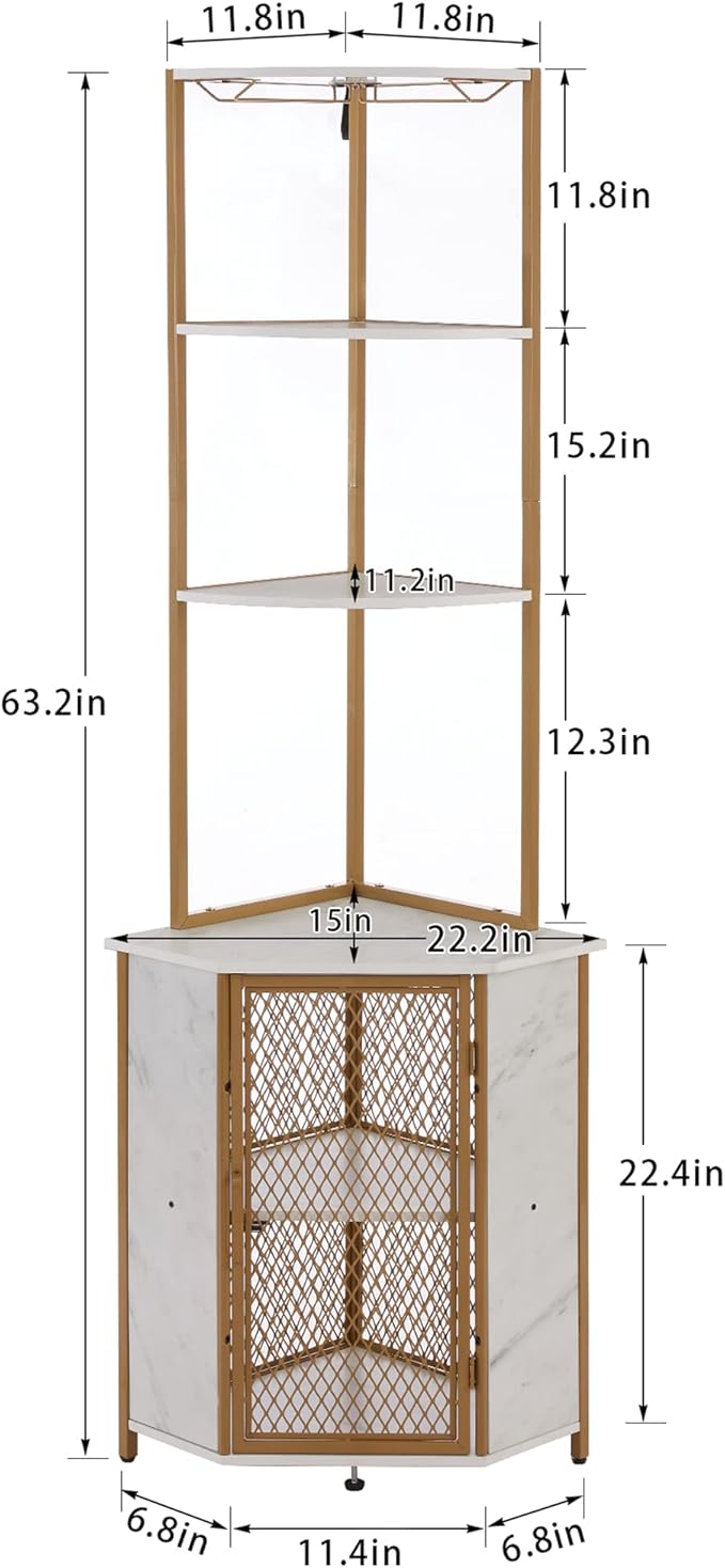 VECELO Corner Cabinet, Tall Storage Shelf, Bookshelf Display Shelves Rack for Living Room, Kitchen, Balcony, Small Space