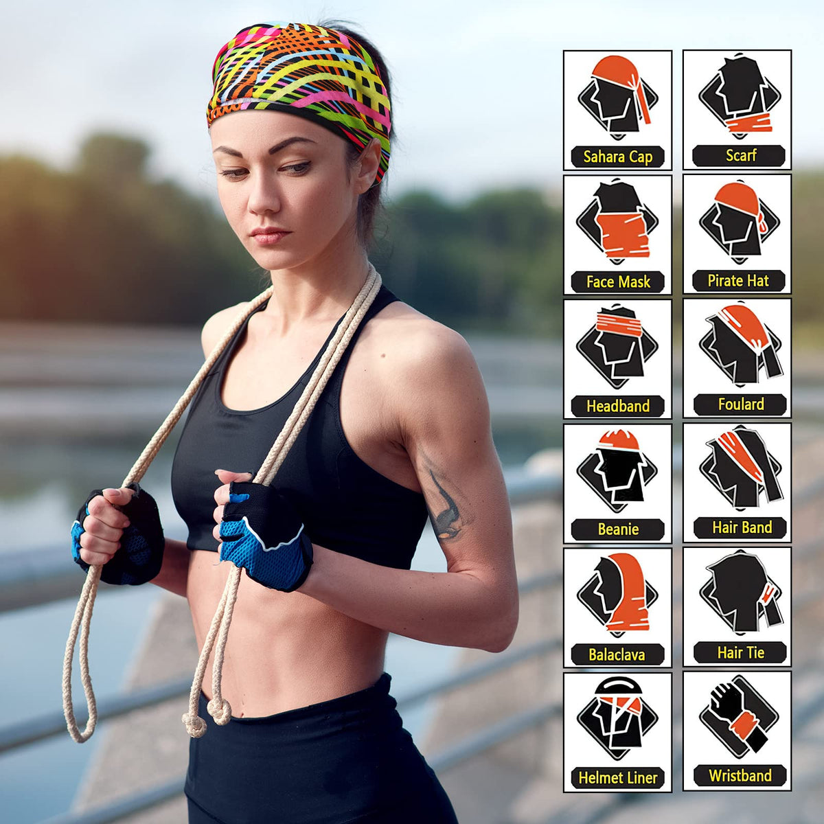 Tarpop 12/30 Pcs Neck Gaiters Scarf Elastic Wrap Headband Sweat Absorbing Bandana for Women Men Sports Yoga Running(30 Pcs,Stylish Style)